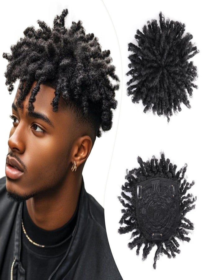 QUEENTAS Dreadlock Toupee for Men Short Braided Hair Topper for Black Women Afro Curly Synthetic Hair Toppers with 3 Clips(Black 1B) - Image 1